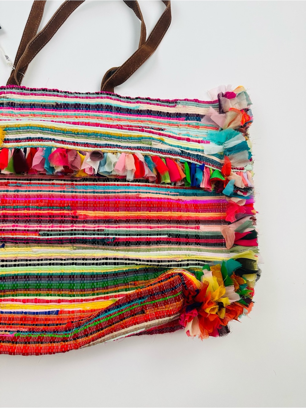 Raj Colorful Woven Tote Bag Made in India Leather Handles - Picture 4 of 15